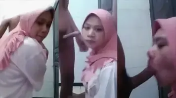 Cewek Jilbab Pink Nyedot Batang Gede Sampe Ngecrot